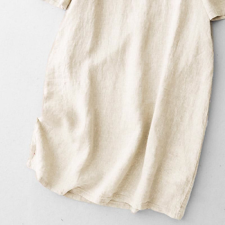 Buddha Stones Robe d'été brodée unie à manches courtes et poches pour femme - image 14
