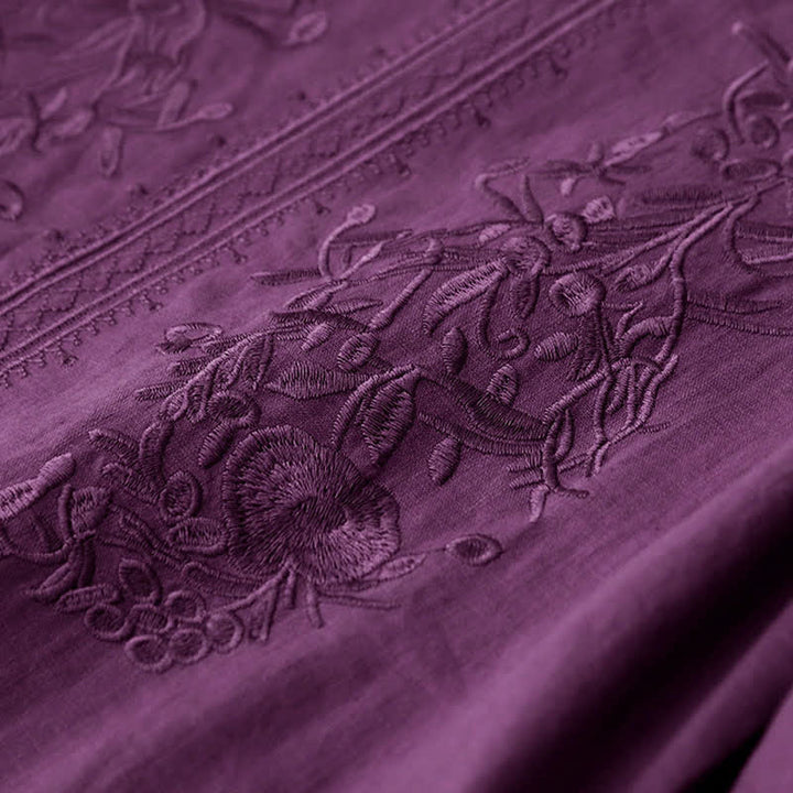 Buddha Stones Robe d'été brodée unie à manches courtes et poches pour femme - image 2