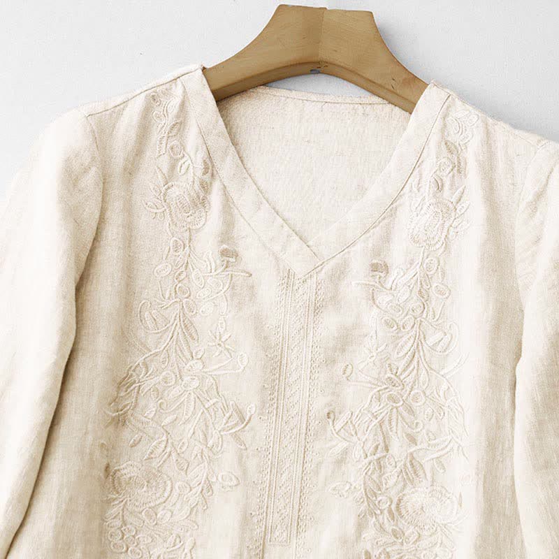 Buddha Stones Robe d'été brodée unie à manches courtes et poches pour femme - image 9
