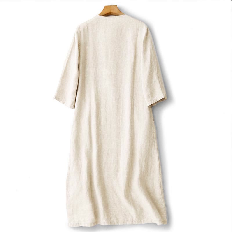 Buddha Stones Robe d'été brodée unie à manches courtes et poches pour femme - image 8
