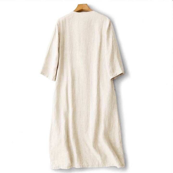 Buddha Stones Robe d'été brodée unie à manches courtes et poches pour femme - image 8