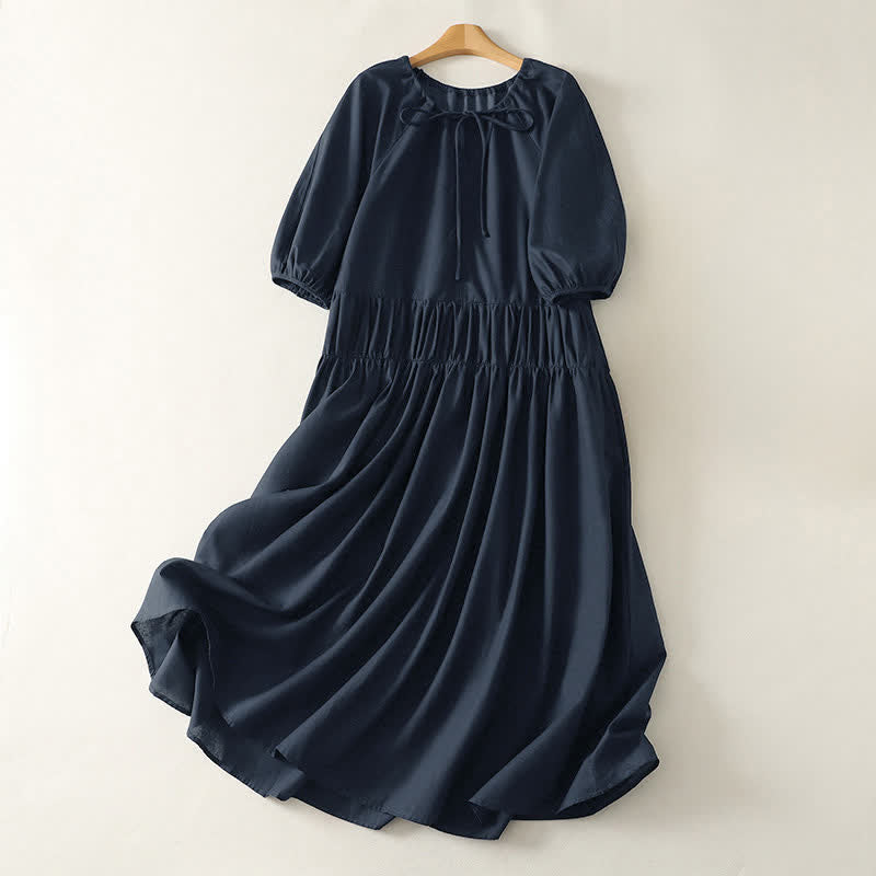 Buddha Stones Robe d'été unie à manches courtes et poches, avec cordon de serrage - Bleu nuit - US12，UK/AU16，EU44 (2XL) - image 10
