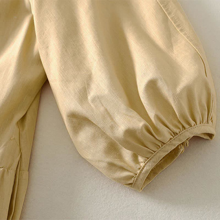 Buddha Stones Robe d'été unie à manches courtes et poches, avec cordon de serrage - image 3