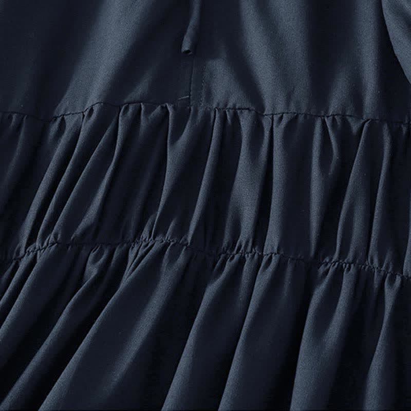 Buddha Stones Robe d'été unie à manches courtes et poches, avec cordon de serrage - image 12