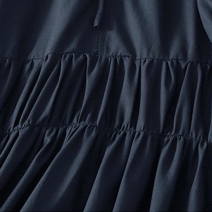 Buddha Stones Robe d'été unie à manches courtes et poches, avec cordon de serrage - image 12
