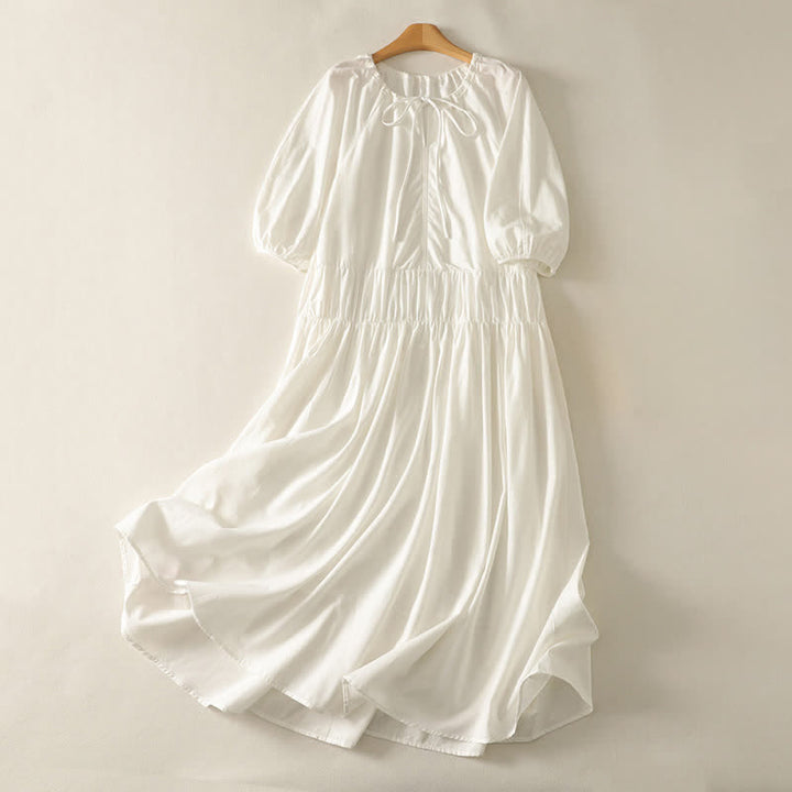 Buddha Stones Robe d'été unie à manches courtes et poches, avec cordon de serrage - Blanc - US12，UK/AU16，EU44 (2XL) - image 14