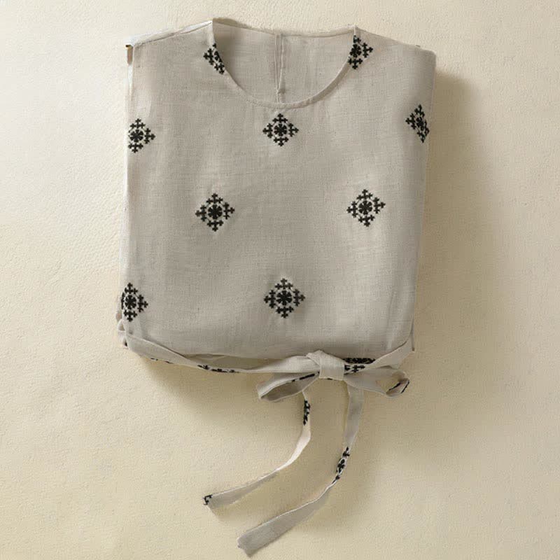 Buddha Stones Robe d'été bohème sans manches à cordon de serrage et imprimé géométrique pour femme, avec poches - image 12