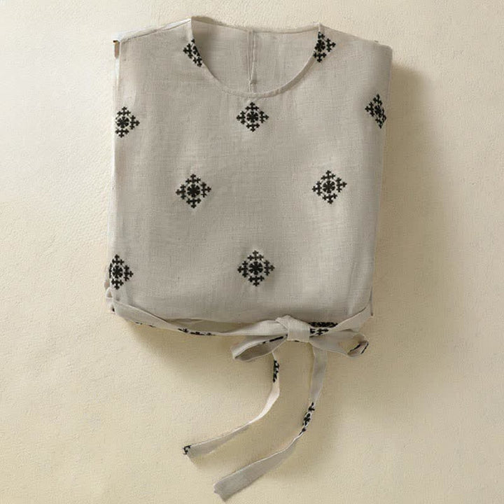 Buddha Stones Robe d'été bohème sans manches à cordon de serrage et imprimé géométrique pour femme, avec poches - image 12
