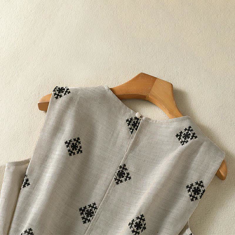 Buddha Stones Robe d'été bohème sans manches à cordon de serrage et imprimé géométrique pour femme, avec poches - image 6