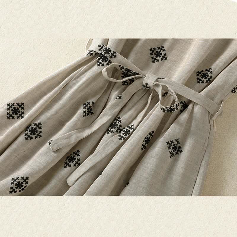 Buddha Stones Robe d'été bohème sans manches à cordon de serrage et imprimé géométrique pour femme, avec poches - image 8