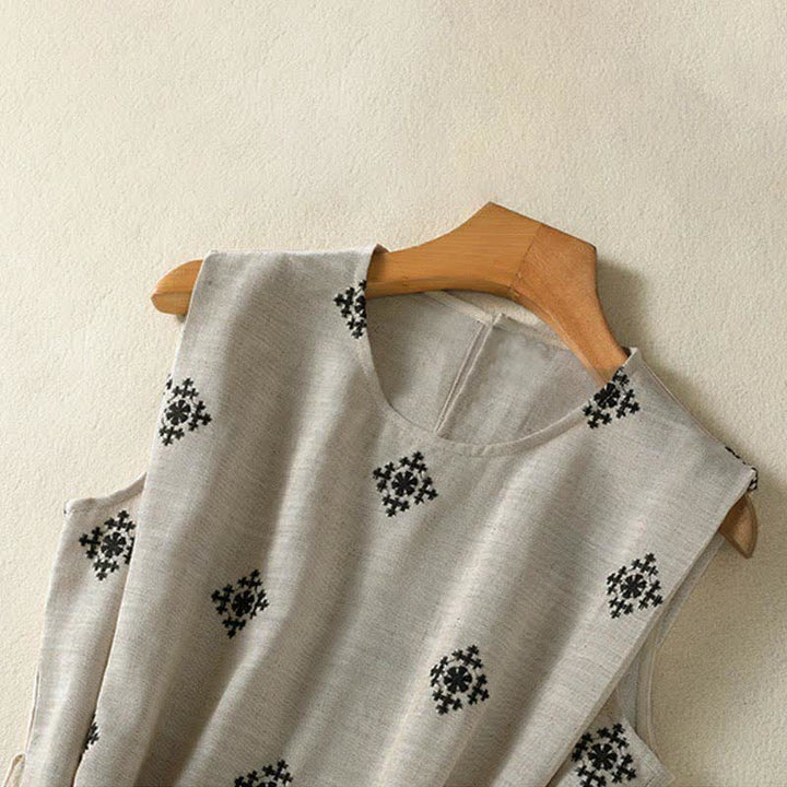 Buddha Stones Robe d'été bohème sans manches à cordon de serrage et imprimé géométrique pour femme, avec poches - image 2