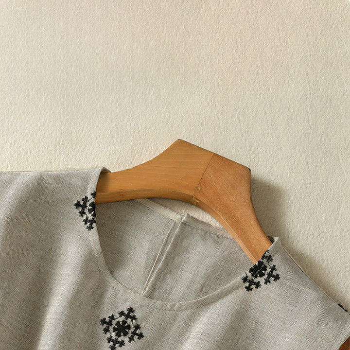 Buddha Stones Robe d'été bohème sans manches à cordon de serrage et imprimé géométrique pour femme, avec poches - image 3