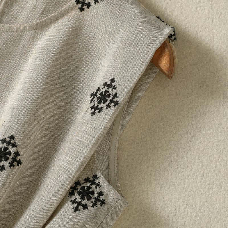 Buddha Stones Robe d'été bohème sans manches à cordon de serrage et imprimé géométrique pour femme, avec poches - image 5