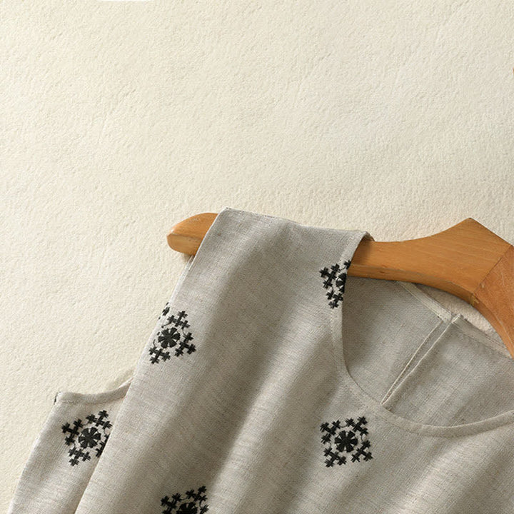 Buddha Stones Robe d'été bohème sans manches à cordon de serrage et imprimé géométrique pour femme, avec poches - image 4