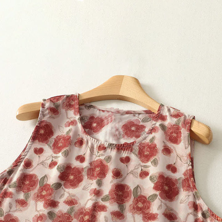 Buddha Stones Robe d'été sans manches en mousseline à imprimé floral pour femme, avec poches - image 2