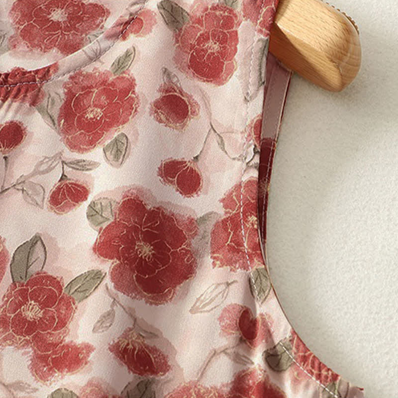 Buddha Stones Robe d'été sans manches en mousseline à imprimé floral pour femme, avec poches - image 4