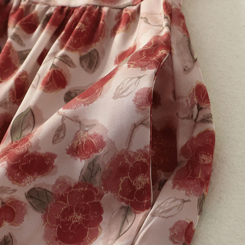 Buddha Stones Robe d'été sans manches en mousseline à imprimé floral pour femme, avec poches - image 5