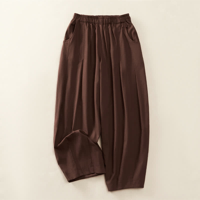 Buddha Stones Pantalon harem plissé à taille élastique, coupe décontractée, pour femme, avec poches - SaddleBrown - US8-10，UK/AU12-14，EU40-42 (2XL) - image 0