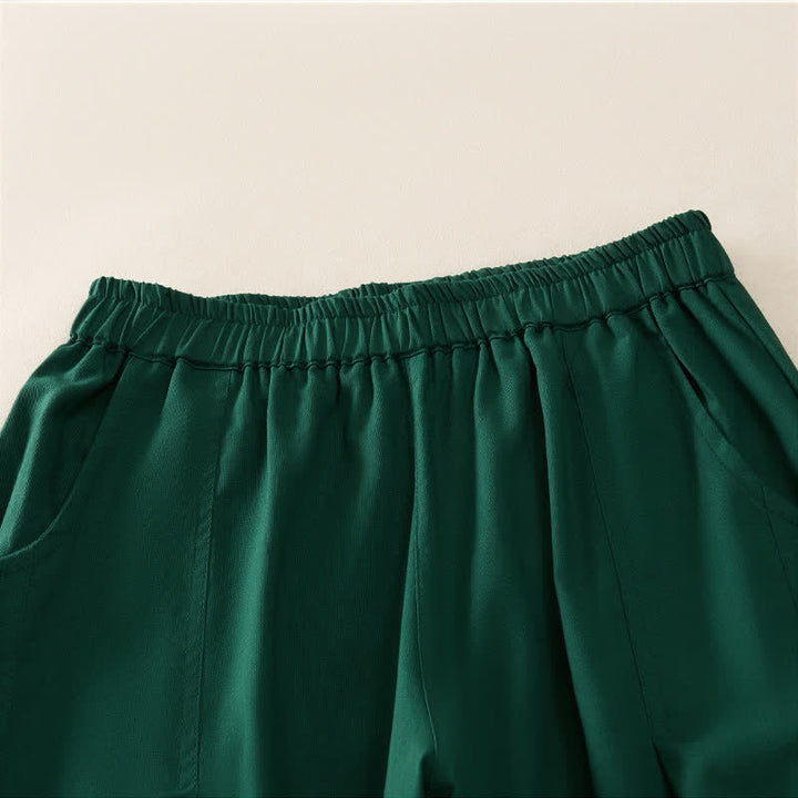 Buddha Stones Pantalon harem plissé à taille élastique, coupe décontractée, pour femme, avec poches - image 9