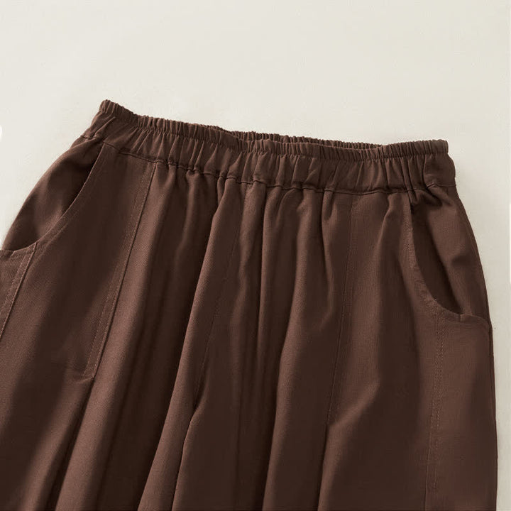 Buddha Stones Pantalon harem plissé à taille élastique, coupe décontractée, pour femme, avec poches - image 2