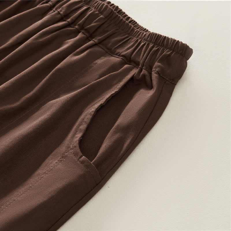 Buddha Stones Pantalon harem plissé à taille élastique, coupe décontractée, pour femme, avec poches - image 3