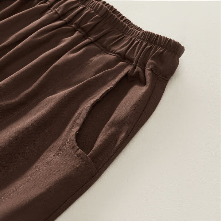 Buddha Stones Pantalon harem plissé à taille élastique, coupe décontractée, pour femme, avec poches - image 3