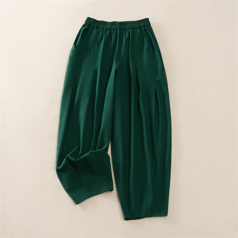 Buddha Stones Pantalon harem plissé à taille élastique, coupe décontractée, pour femme, avec poches - Vert forêt - US8-10，UK/AU12-14，EU40-42 (2XL) - image 7