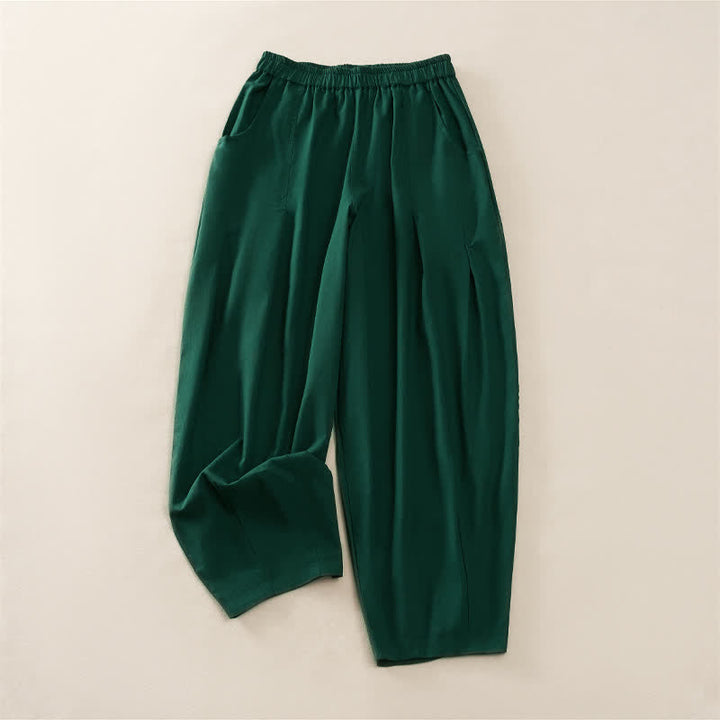 Buddha Stones Pantalon harem plissé à taille élastique, coupe décontractée, pour femme, avec poches - Vert forêt - US8-10，UK/AU12-14，EU40-42 (2XL) - image 7