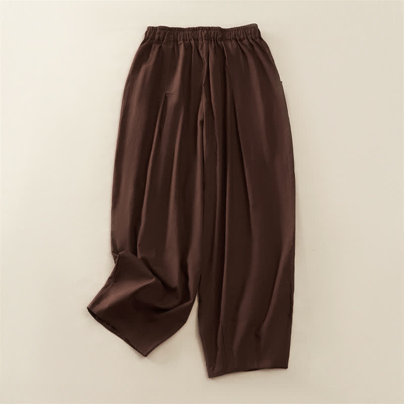 Buddha Stones Pantalon harem plissé à taille élastique, coupe décontractée, pour femme, avec poches - image 1