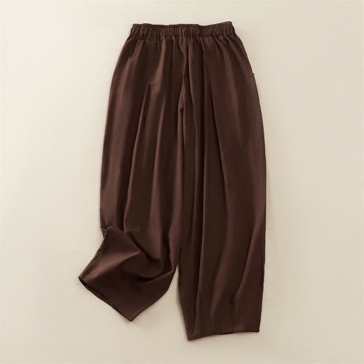 Buddha Stones Pantalon harem plissé à taille élastique, coupe décontractée, pour femme, avec poches - image 1