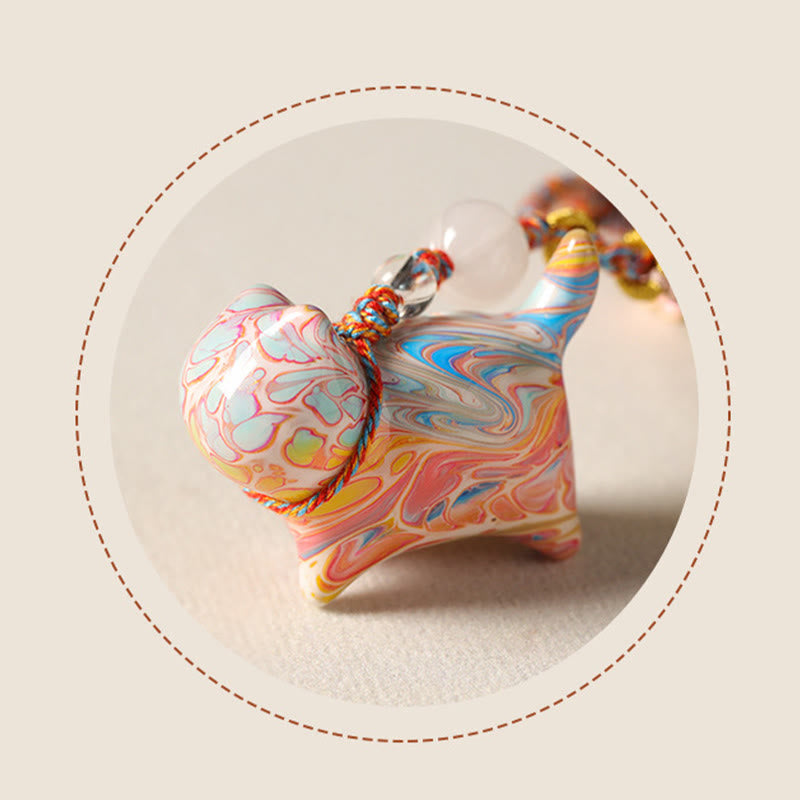 Buddha Stones Mini porte-clés chat adorable en bois d'ébène laqué, style calme - image 4