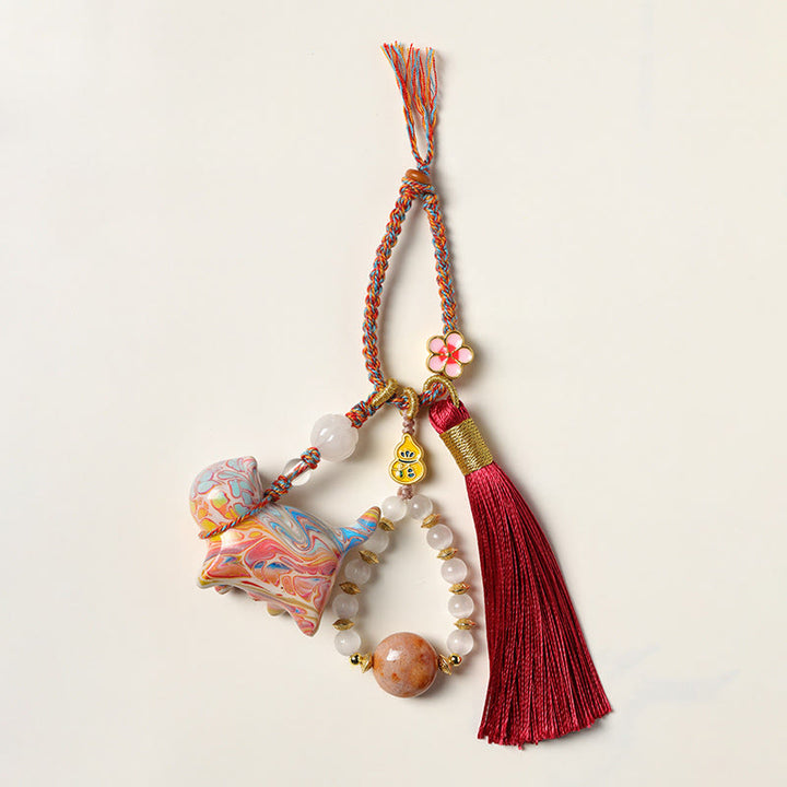 Buddha Stones Mini porte-clés chat adorable en bois d'ébène laqué, style calme - image 1