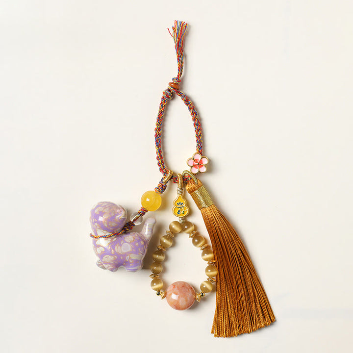 Buddha Stones Mini porte-clés chat adorable en bois d'ébène laqué, style calme - image 8