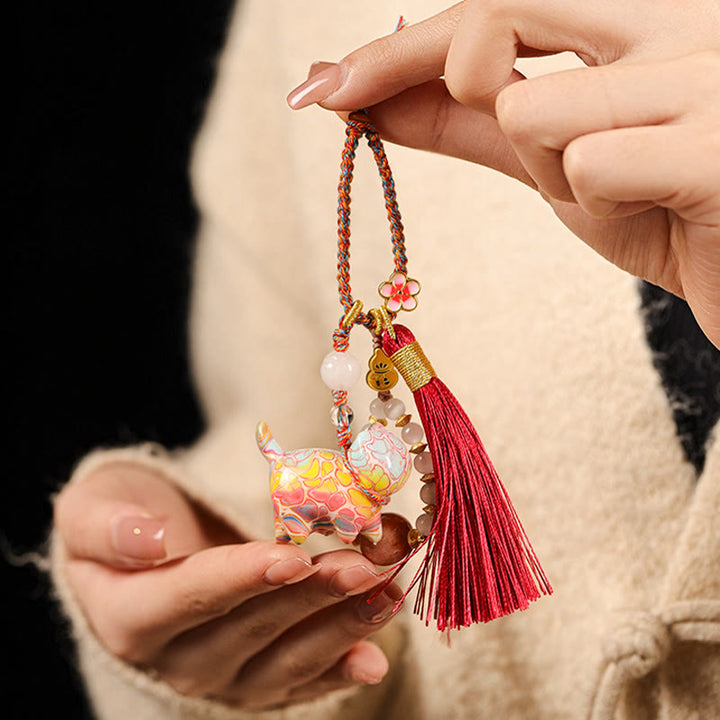 Buddha Stones Mini porte-clés chat adorable en bois d'ébène laqué, style calme - image 2