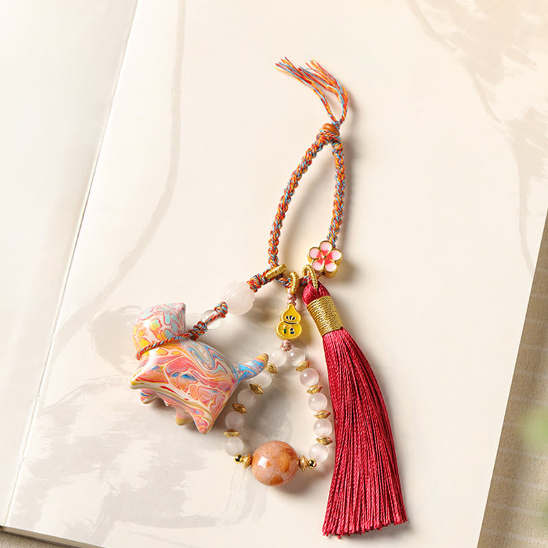 Buddha Stones Mini porte-clés chat adorable en bois d'ébène laqué, style calme - Chat (couleur aléatoire) - image 0