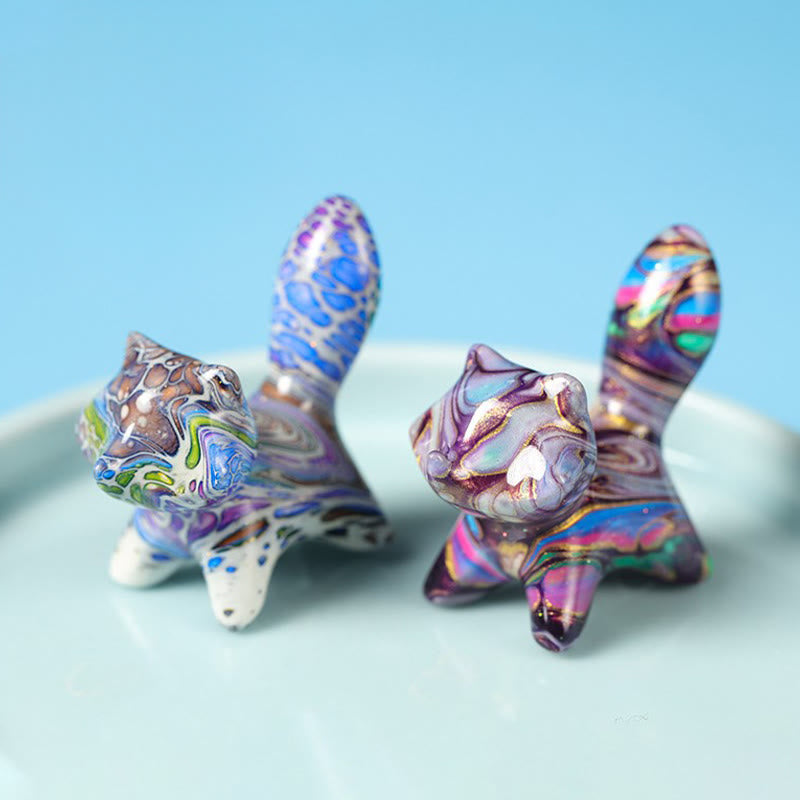 Buddha Stones Mini Chat Adorable Bois d'Ébène Laqué Artisanat Décoration Paix 4*2,2cm (Couleur aléatoire) - image 8