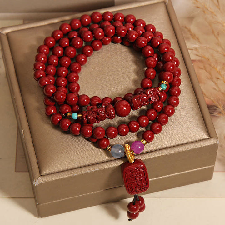 Buddha Stones Mala tibétain Pixiu de 108 perles en cinabre, porte-bonheur - image 3