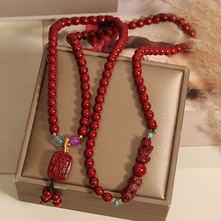 Buddha Stones Mala tibétain Pixiu de 108 perles en cinabre, porte-bonheur - image 4