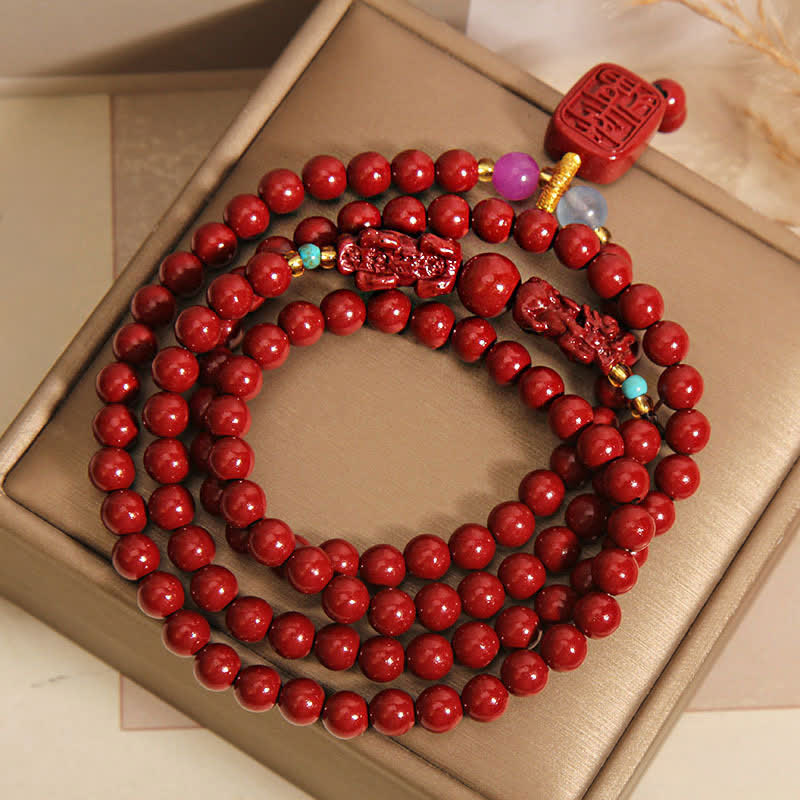 Buddha Stones Mala tibétain Pixiu de 108 perles en cinabre, porte-bonheur - image 9
