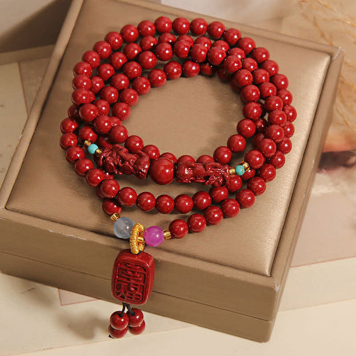 Buddha Stones Mala tibétain Pixiu de 108 perles en cinabre, porte-bonheur - image 8