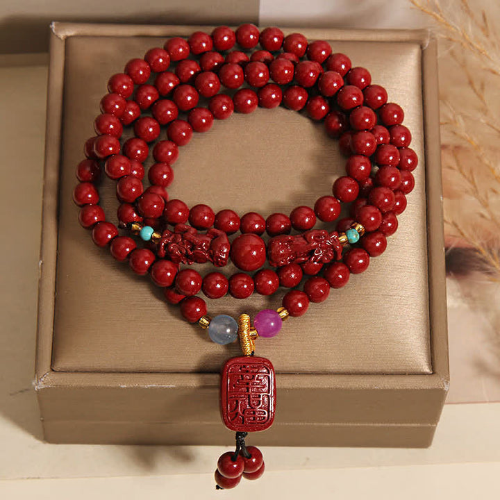 Buddha Stones Mala tibétain Pixiu de 108 perles en cinabre, porte-bonheur - image 2