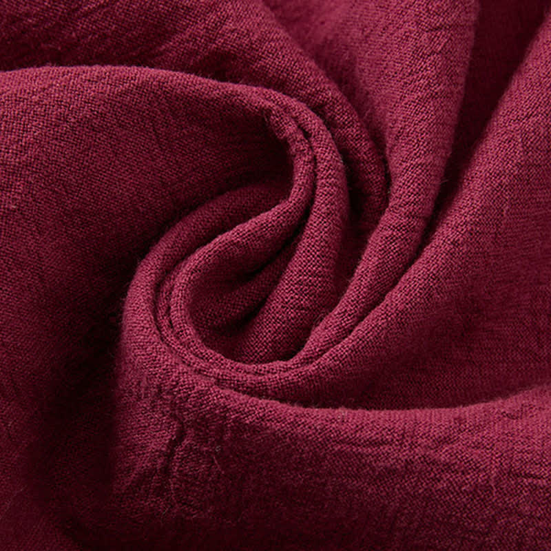 Buddha Stones Ensemble d'été 2 pièces : chemise à manches courtes unie avec col mandarin et boutons brandebourg, pantalon harem, tenue de méditation pour homme avec poches - image 9