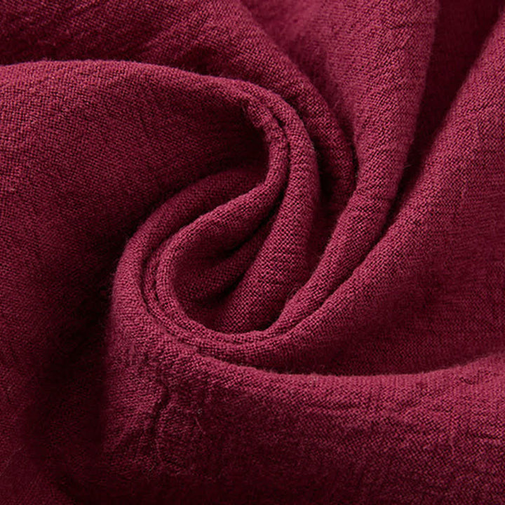 Buddha Stones Ensemble d'été 2 pièces : chemise à manches courtes unie avec col mandarin et boutons brandebourg, pantalon harem, tenue de méditation pour homme avec poches - image 9
