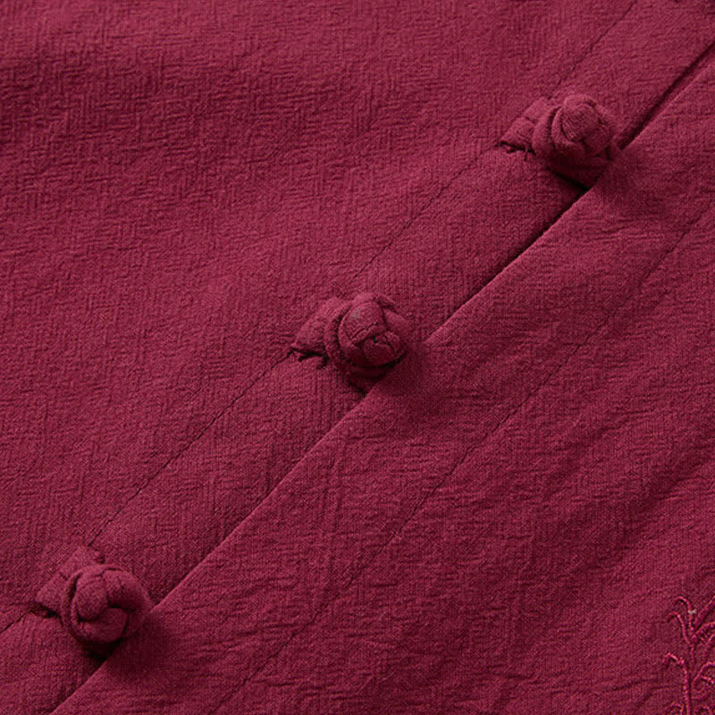 Buddha Stones Ensemble d'été 2 pièces : chemise à manches courtes unie avec col mandarin et boutons brandebourg, pantalon harem, tenue de méditation pour homme avec poches - image 3