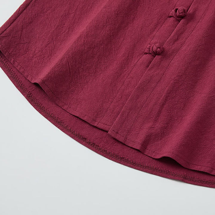 Buddha Stones Ensemble d'été 2 pièces : chemise à manches courtes unie avec col mandarin et boutons brandebourg, pantalon harem, tenue de méditation pour homme avec poches - image 6