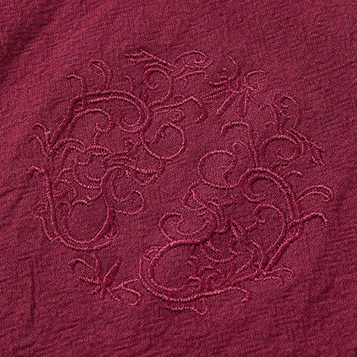Buddha Stones Ensemble d'été 2 pièces : chemise à manches courtes unie avec col mandarin et boutons brandebourg, pantalon harem, tenue de méditation pour homme avec poches - image 4