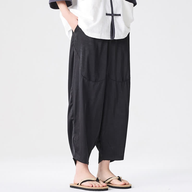 Buddha Stones Pantalon harem d'été décontracté pour homme, uni, avec poches plaquées - image 22