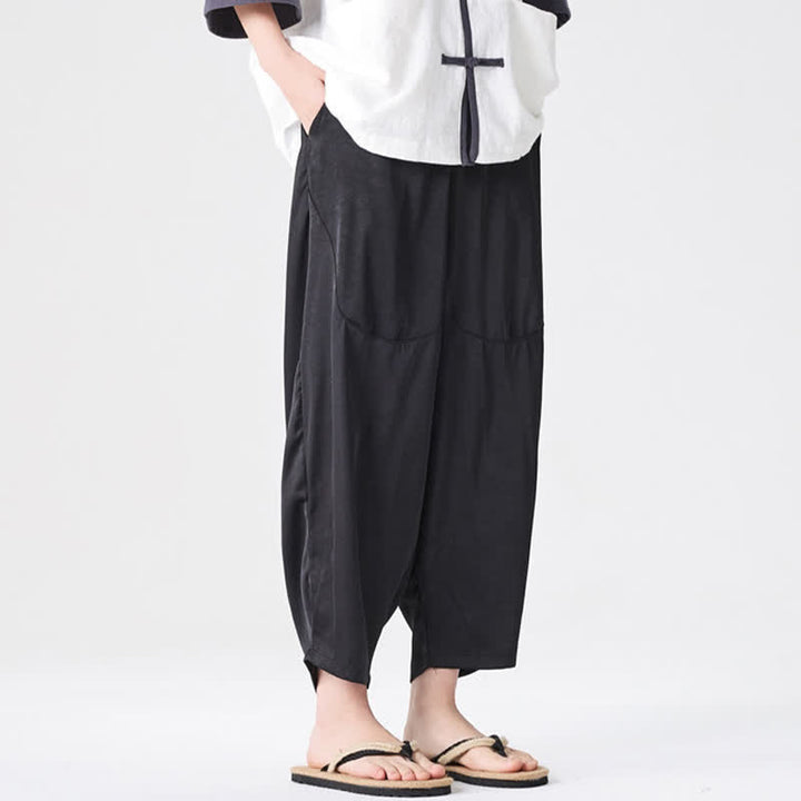 Buddha Stones Pantalon harem d'été décontracté pour homme, uni, avec poches plaquées - image 22