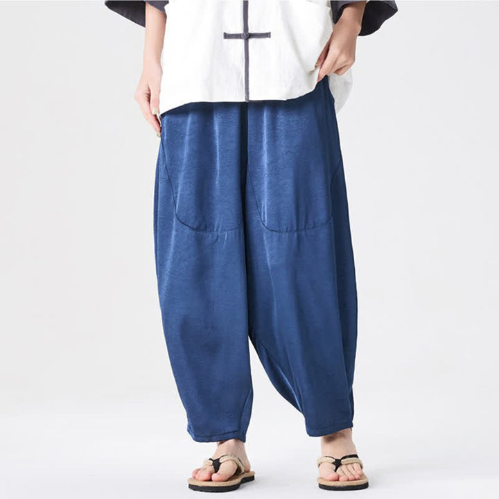 Buddha Stones Pantalon harem d'été décontracté pour homme, uni, avec poches plaquées - image 3