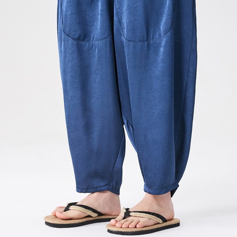 Buddha Stones Pantalon harem d'été décontracté pour homme, uni, avec poches plaquées - image 11